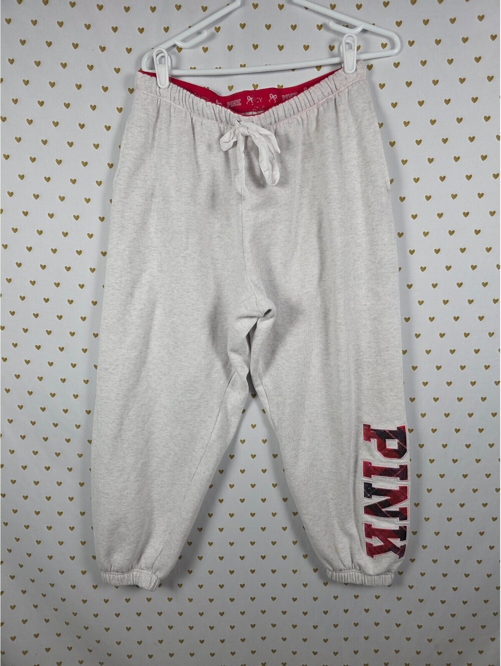 Victorias Secret PINK Loveshackfancy Campus Sweats Bling Logo Grey Large